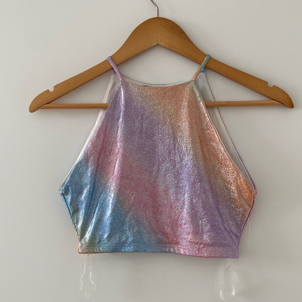 Super Sparkly Rainbow Adult Yoga Top in Small - Perfect for festivals